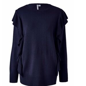 SIMPLY BE CAPSULE RUFFLE KNIT SWEATER - NAVY SIZE LARGE (NEW WITH TAGS) A17